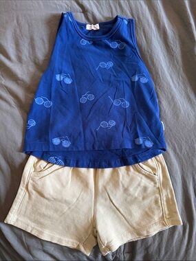 Zara Navy Blue Tank & Cream Shorts Matching Set